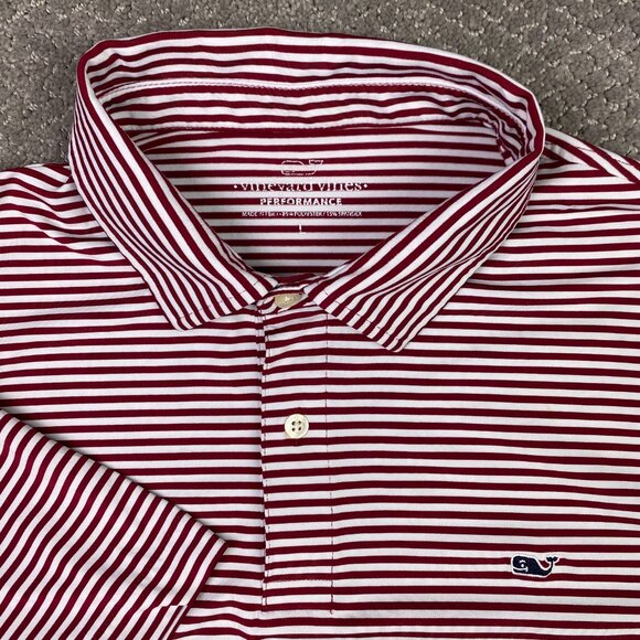 Vineyard Vines Performance Polo Shirt Men's Large Red White Stripes Golf Stretch - Picture 1 of 8